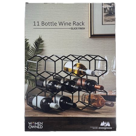 Evergreen 11 Bottle Wine Rack, Black