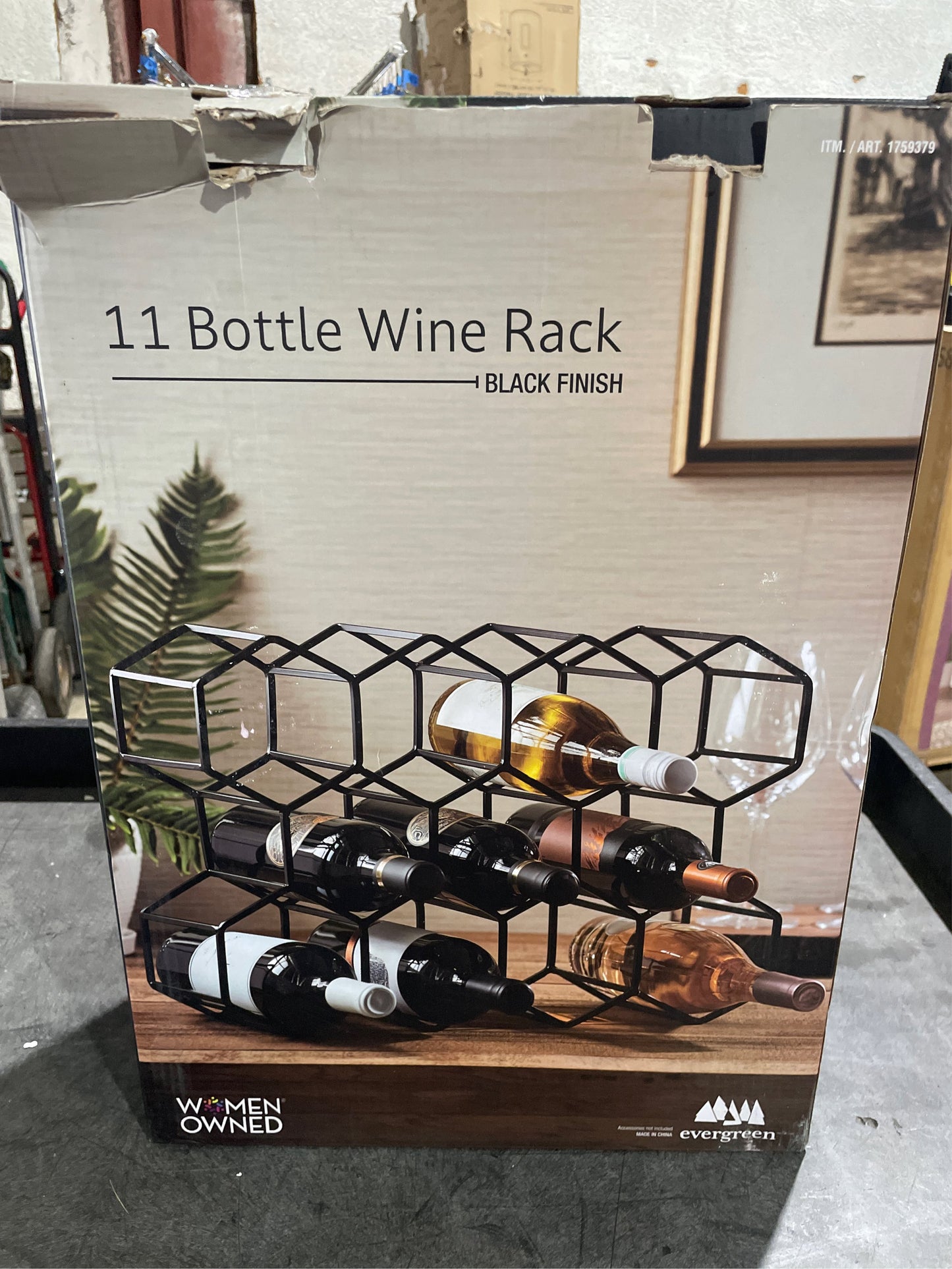 Evergreen 11 Bottle Wine Rack, Black