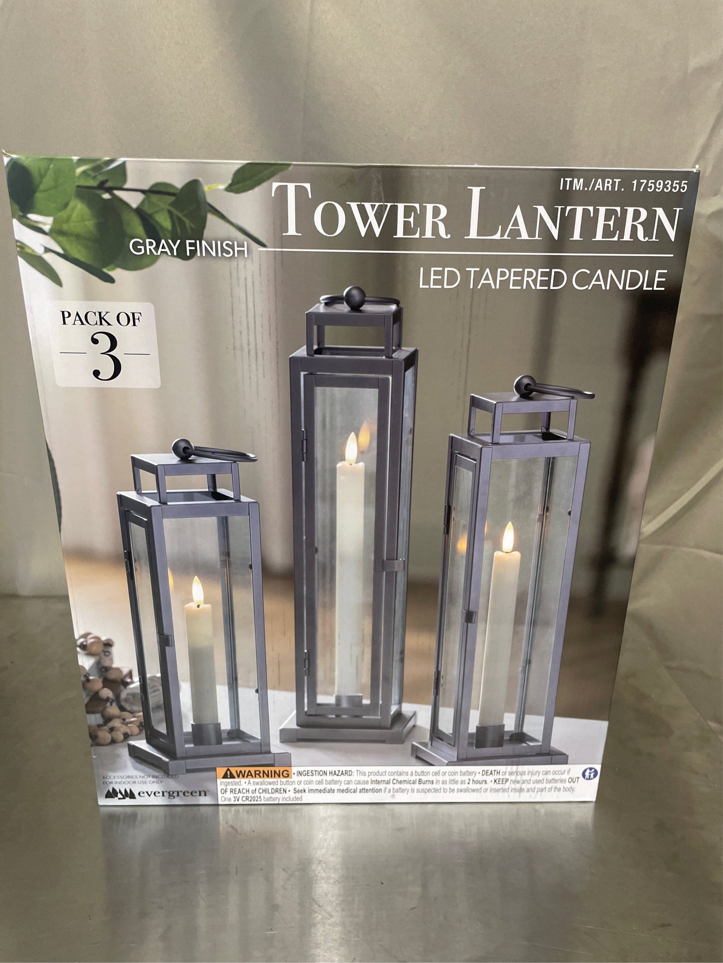 Evergreen LED Tapered Candle Tower, 3 Ct.