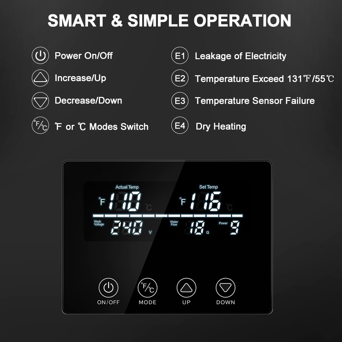 Tankless Electric,ECOTOUCH 9KW 240V, Black