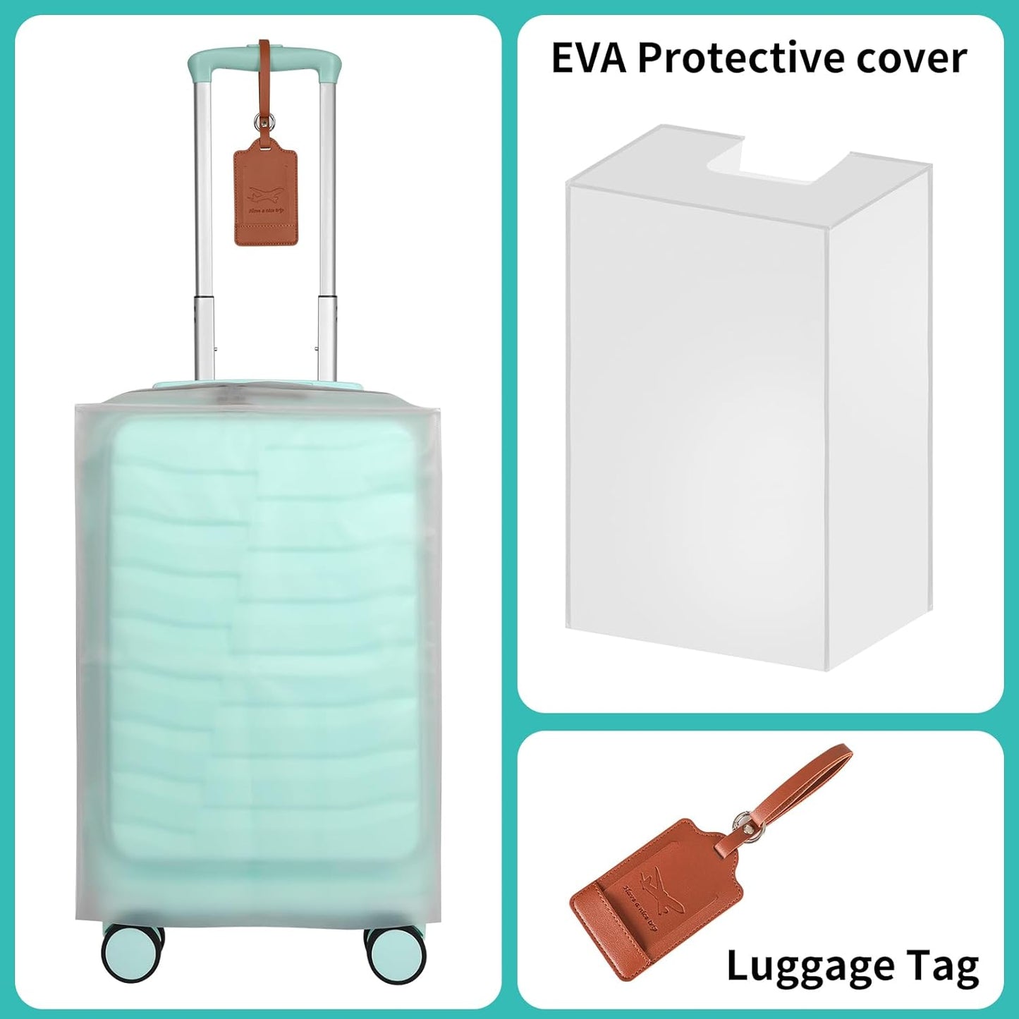 22×14×9 Airline Carry On Luggage, Mint Green