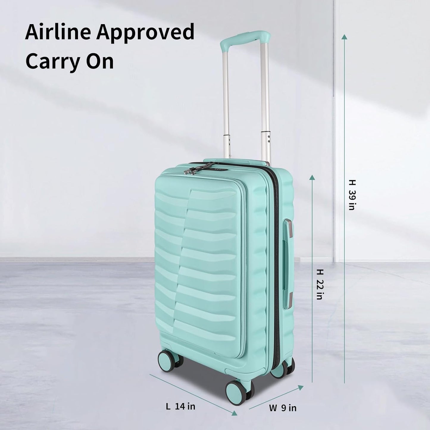 22×14×9 Airline Carry On Luggage, Mint Green