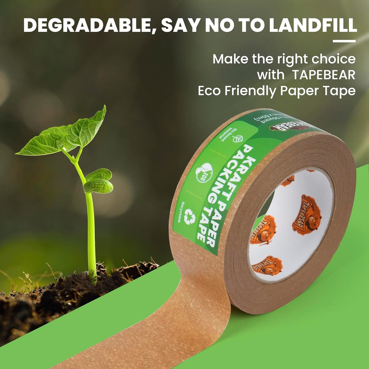 Eco-Friendly Kraft Paper Tape, 2Inch x 55Yard