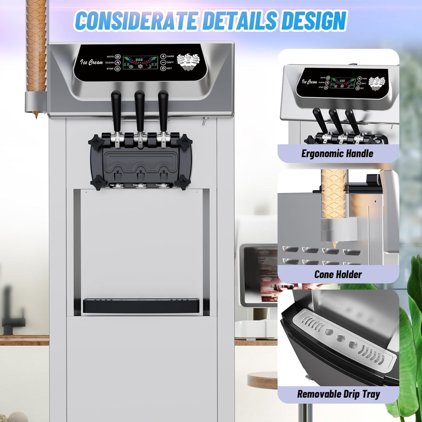 2+1 Flavor Soft Serve Ice Cream Maker 2200W