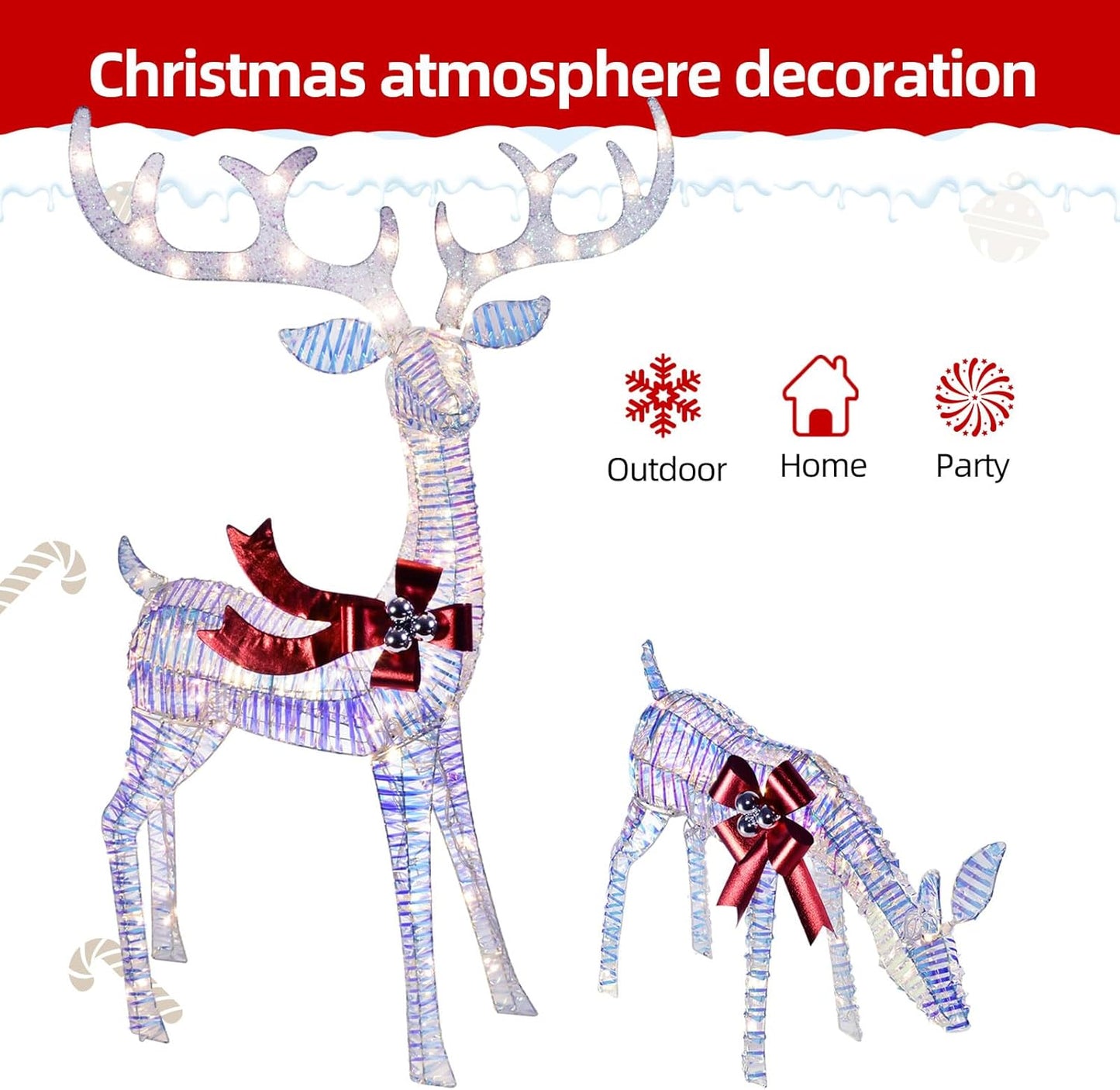 Christmas Decor Outdoors Reindeer Family LED