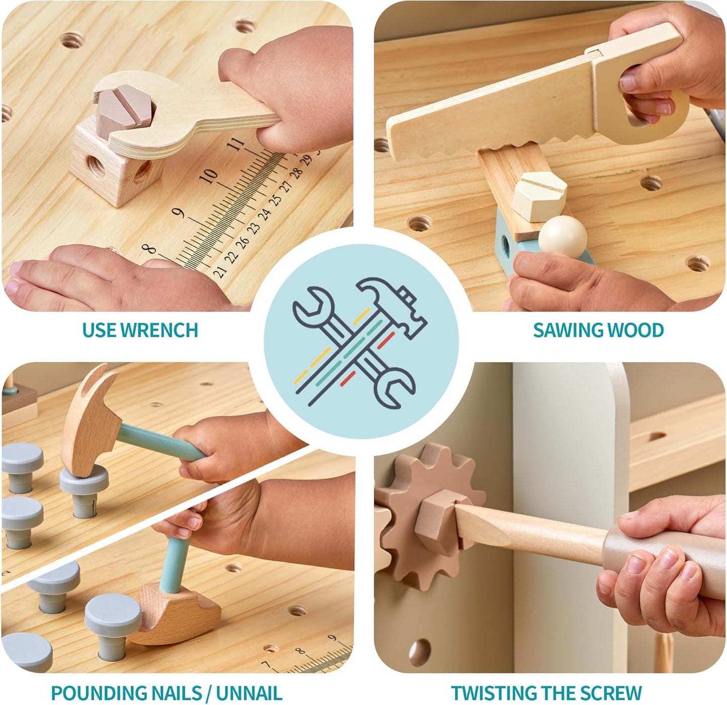 Kids Tool Bench,Wooden Tools Set for Ages 3-5