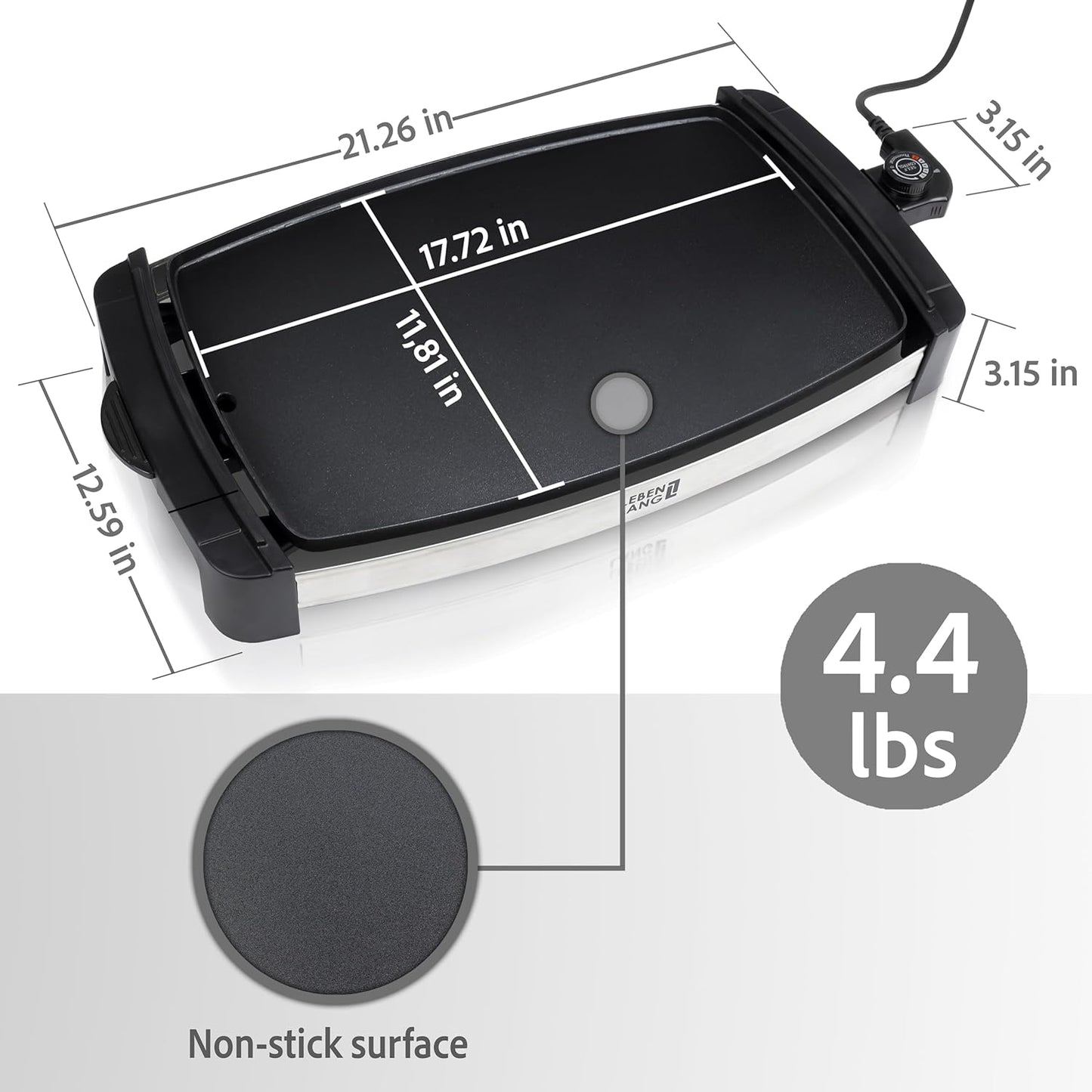 18" Large Electric Griddle Grill - Nonstick