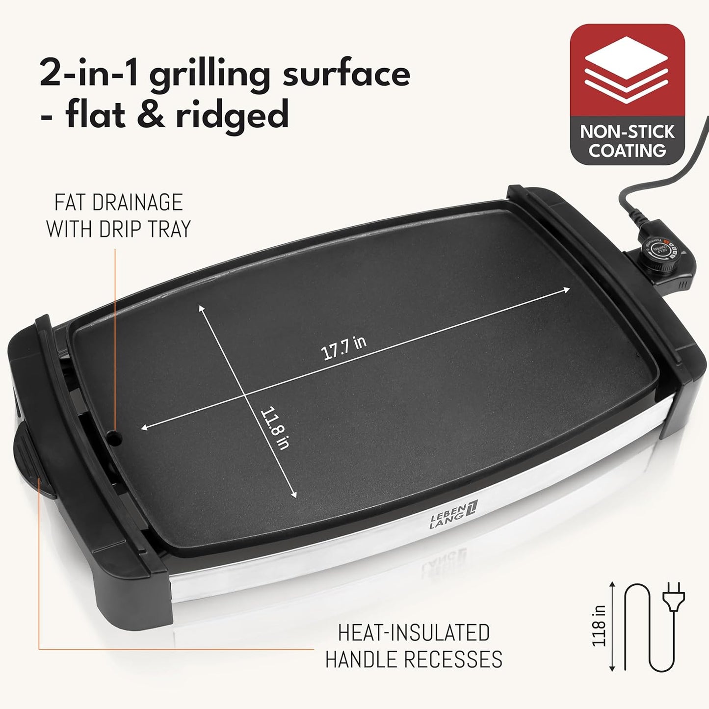 18" Large Electric Griddle Grill - Nonstick
