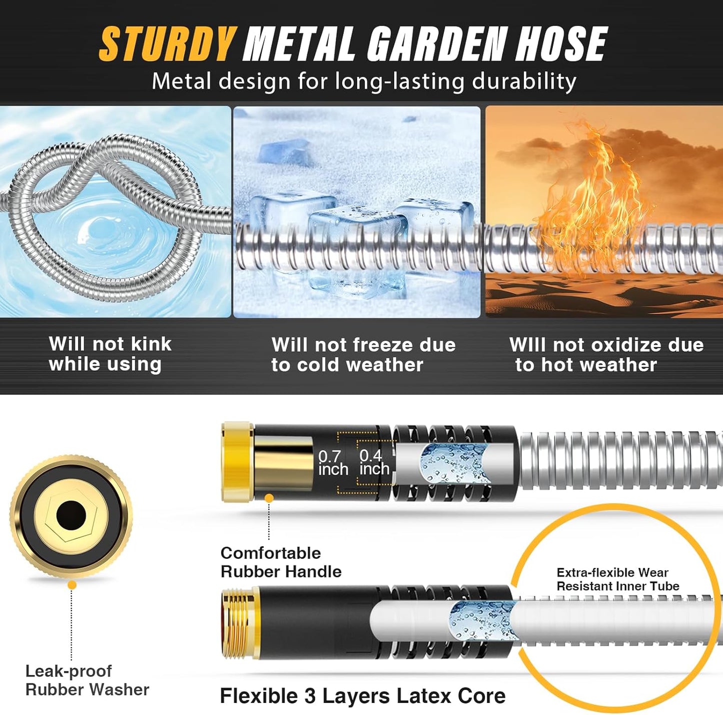 Lefree 100ft Metal Garden Hose, 10 Nozzle
