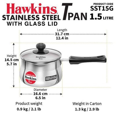Hawkins 1.5L Steel Sauce Pan with Lid