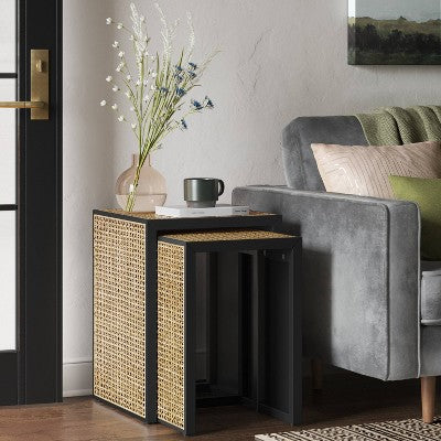 Nesting Accent Table Black/Natural, 24" and 34"; Height