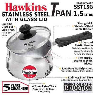 Hawkins 1.5L Steel Sauce Pan with Lid