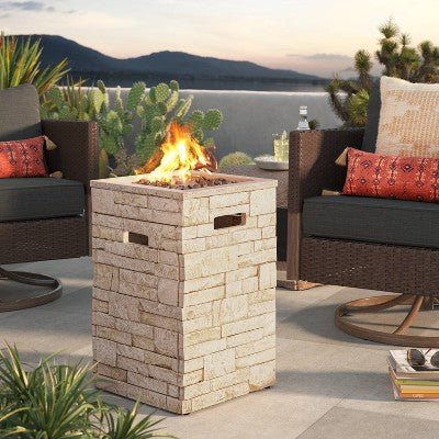 16" Stone Propane Fire Column - Light Brown
