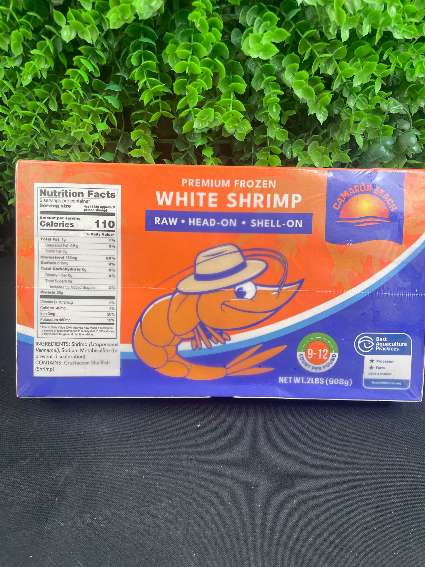 2 lbs - 9/12 Raw White Shrimp, Head-On, Shell-On, IQF