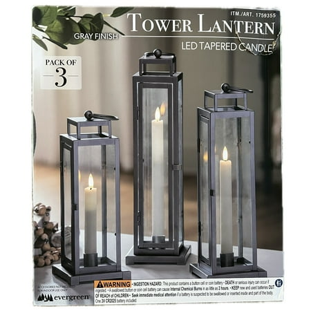 Evergreen LED Tapered Candle Tower, 3 Ct.