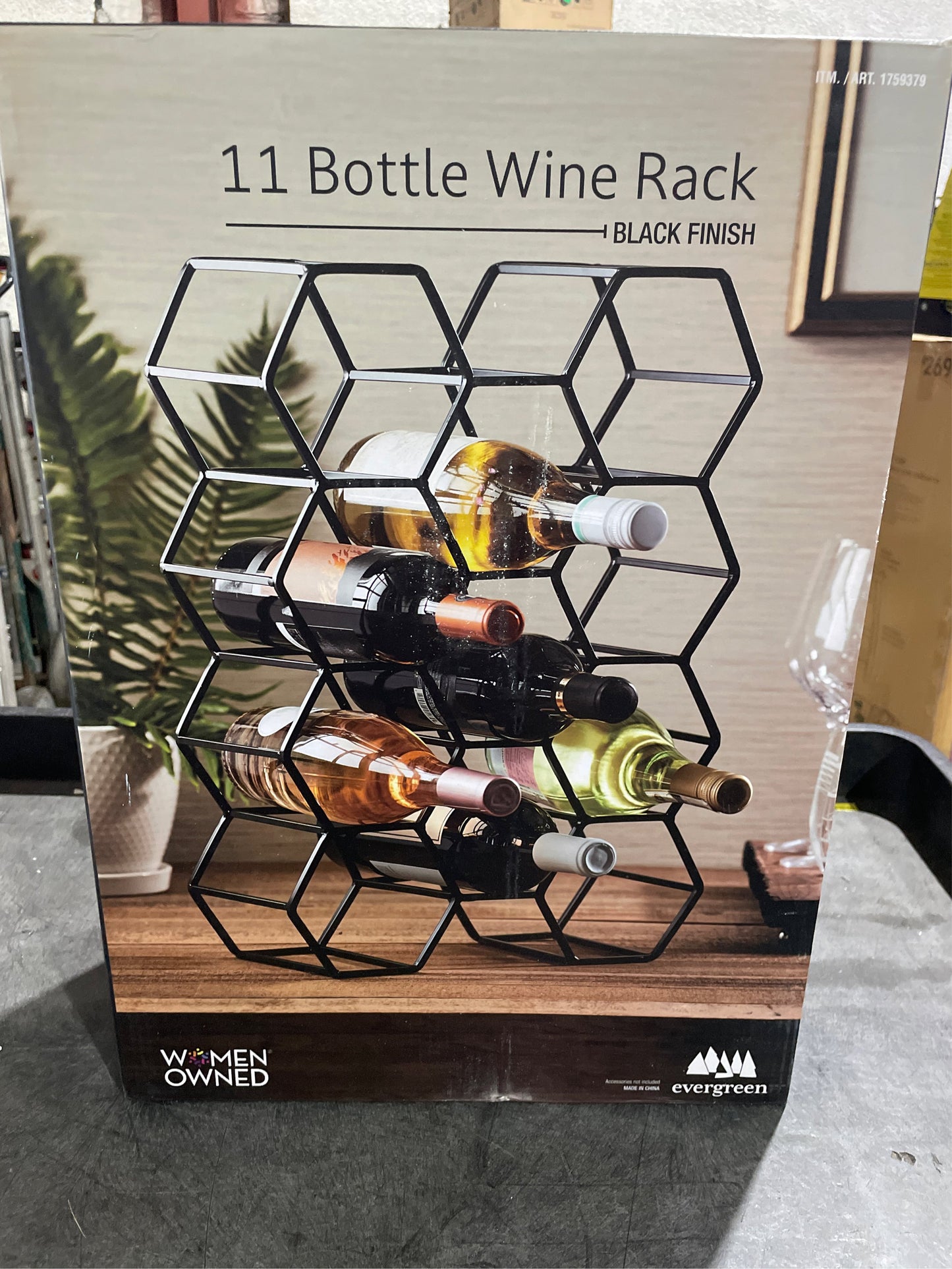 Evergreen 11 Bottle Wine Rack, Black