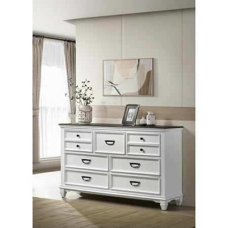 Clelane Wood 7-Drawer Dresser, White/Gray