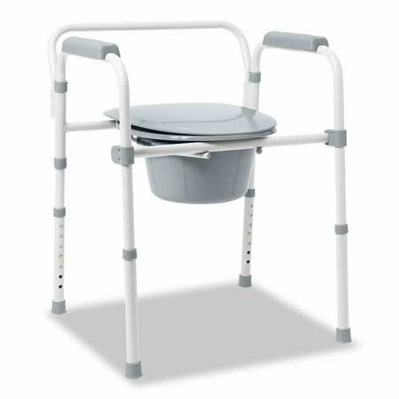 Medline 3-in-1 Steel Bedside Commode, Gray