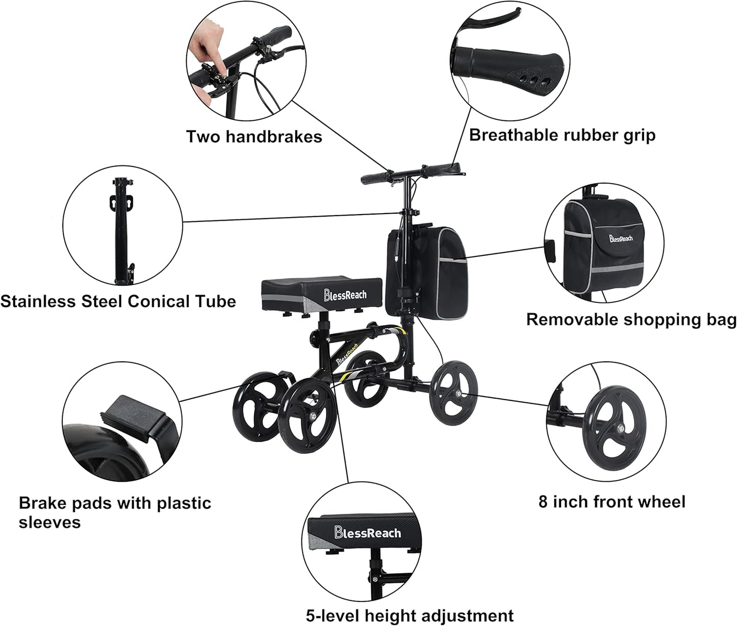 BlessReach Knee Scooter for Foot Injuries, 300 lbs - 13