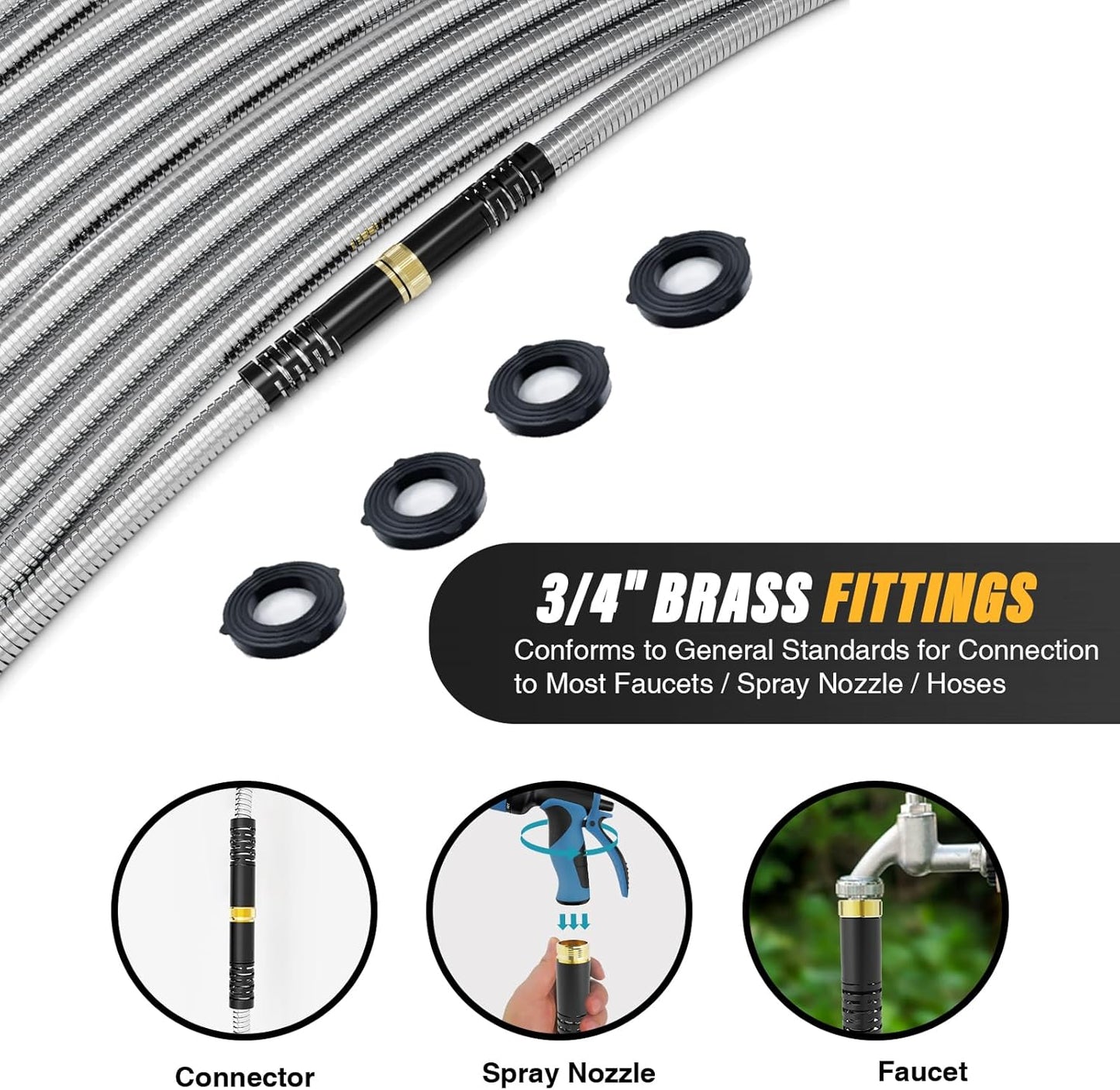 Lefree 100ft Metal Garden Hose, 10 Nozzle