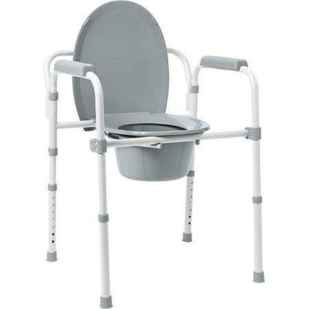 Medline 3-in-1 Steel Bedside Commode, Gray