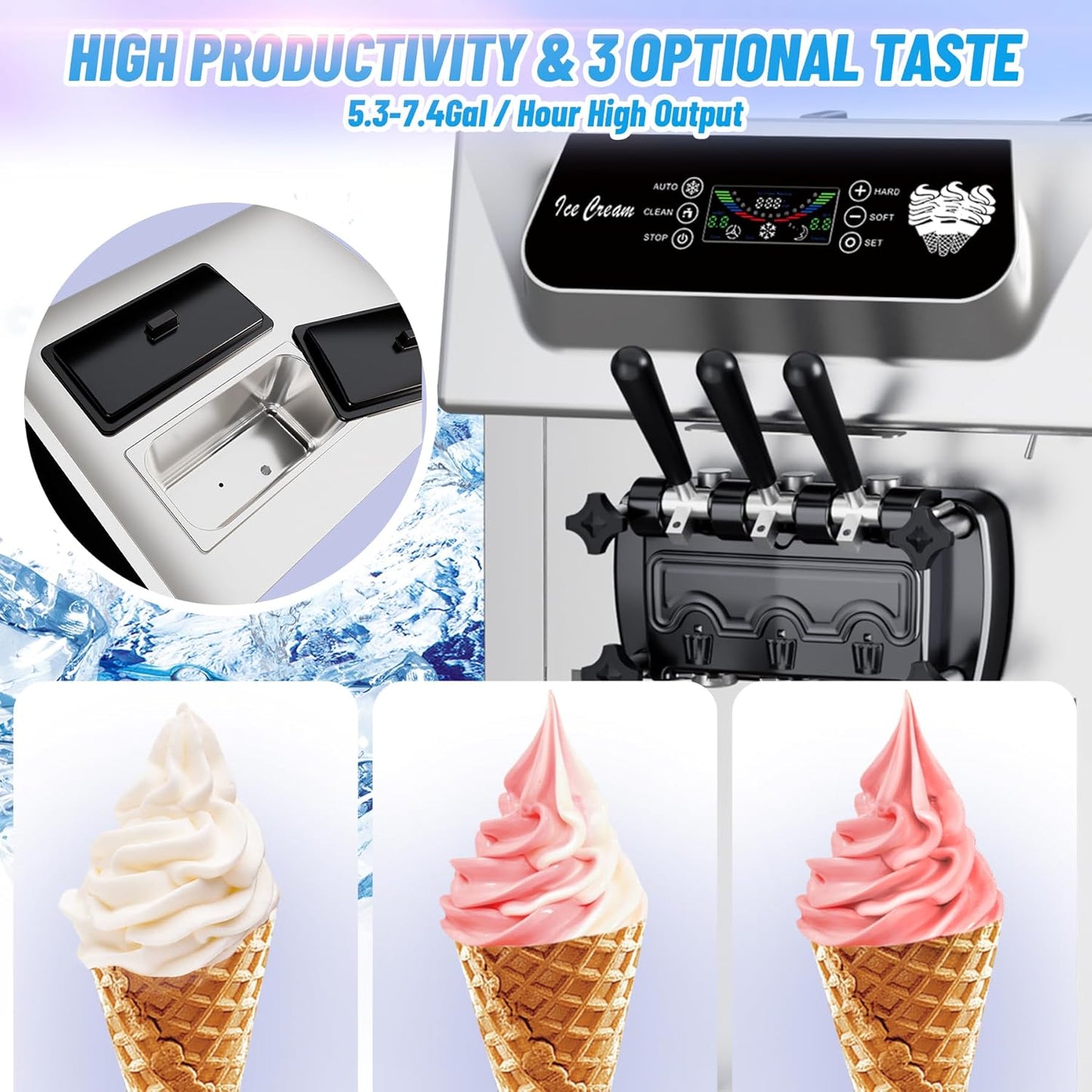 2+1 Flavor Soft Serve Ice Cream Maker 2200W