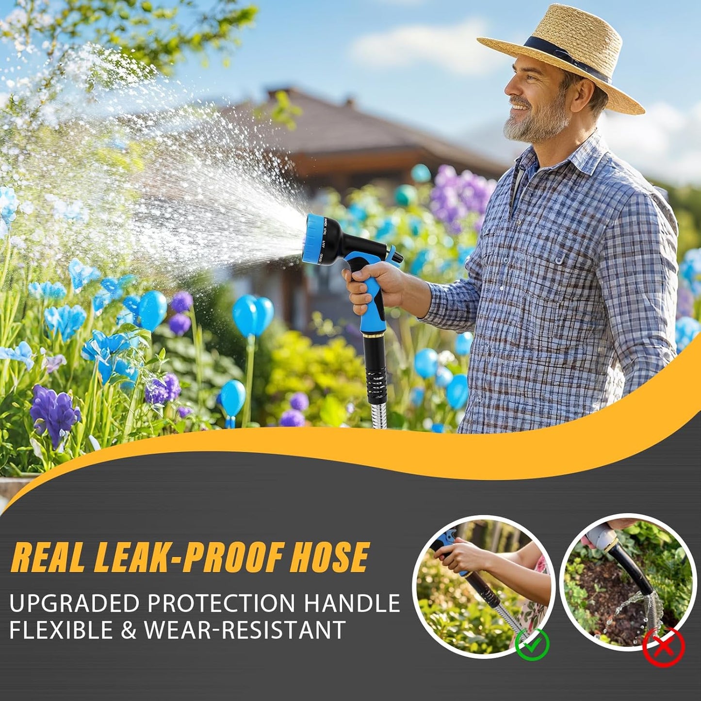 Lefree 100ft Metal Garden Hose, 10 Nozzle