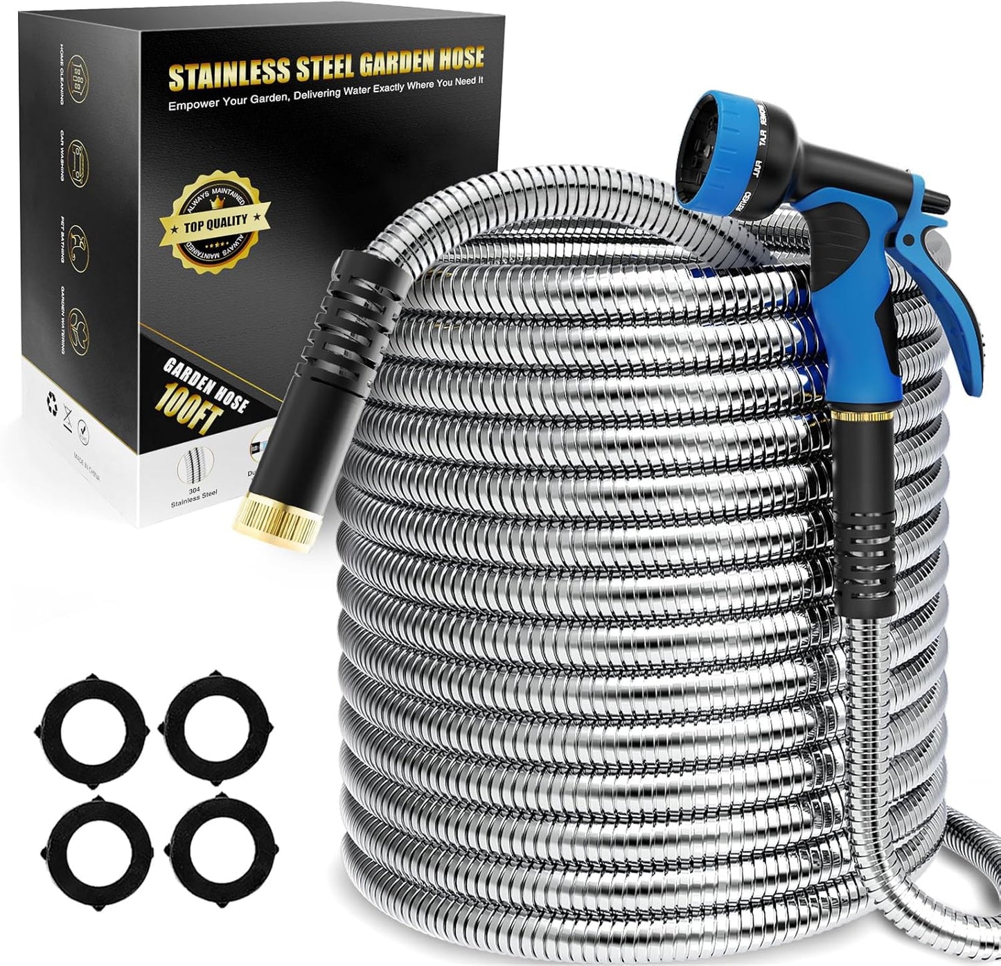 Lefree 100ft Metal Garden Hose, 10 Nozzle