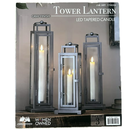 Evergreen LED Tapered Candle Tower, 3 Ct.