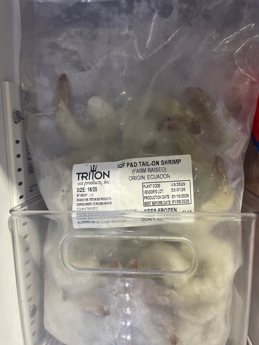 2 lbs - 16/20 PD Tail On Shrimp, IQF, White