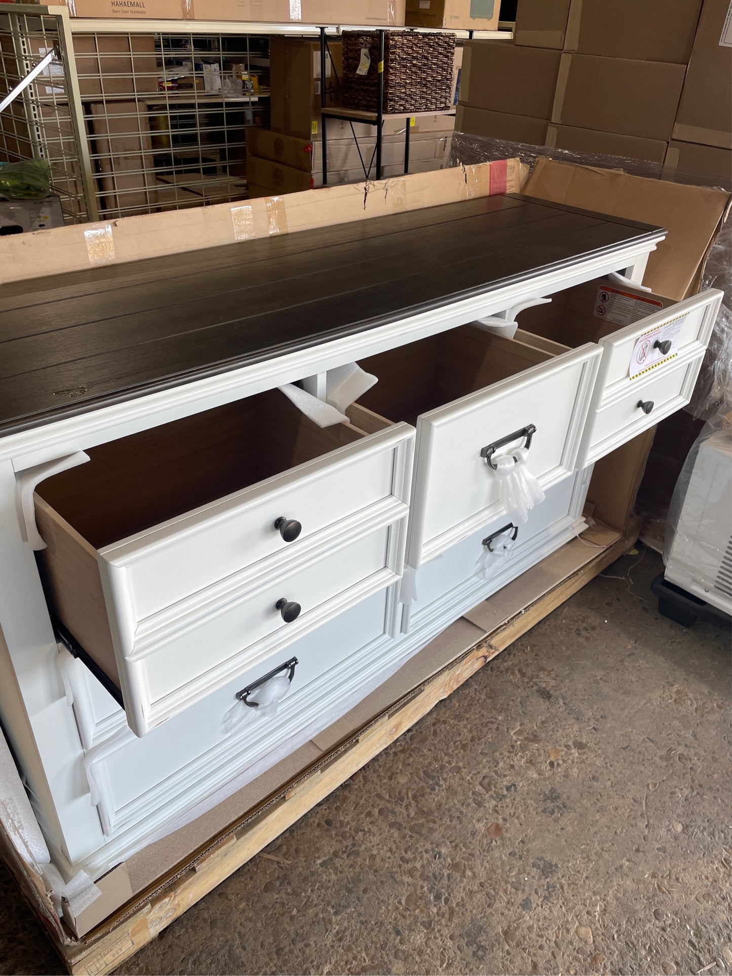 Clelane Wood 7-Drawer Dresser, White/Gray