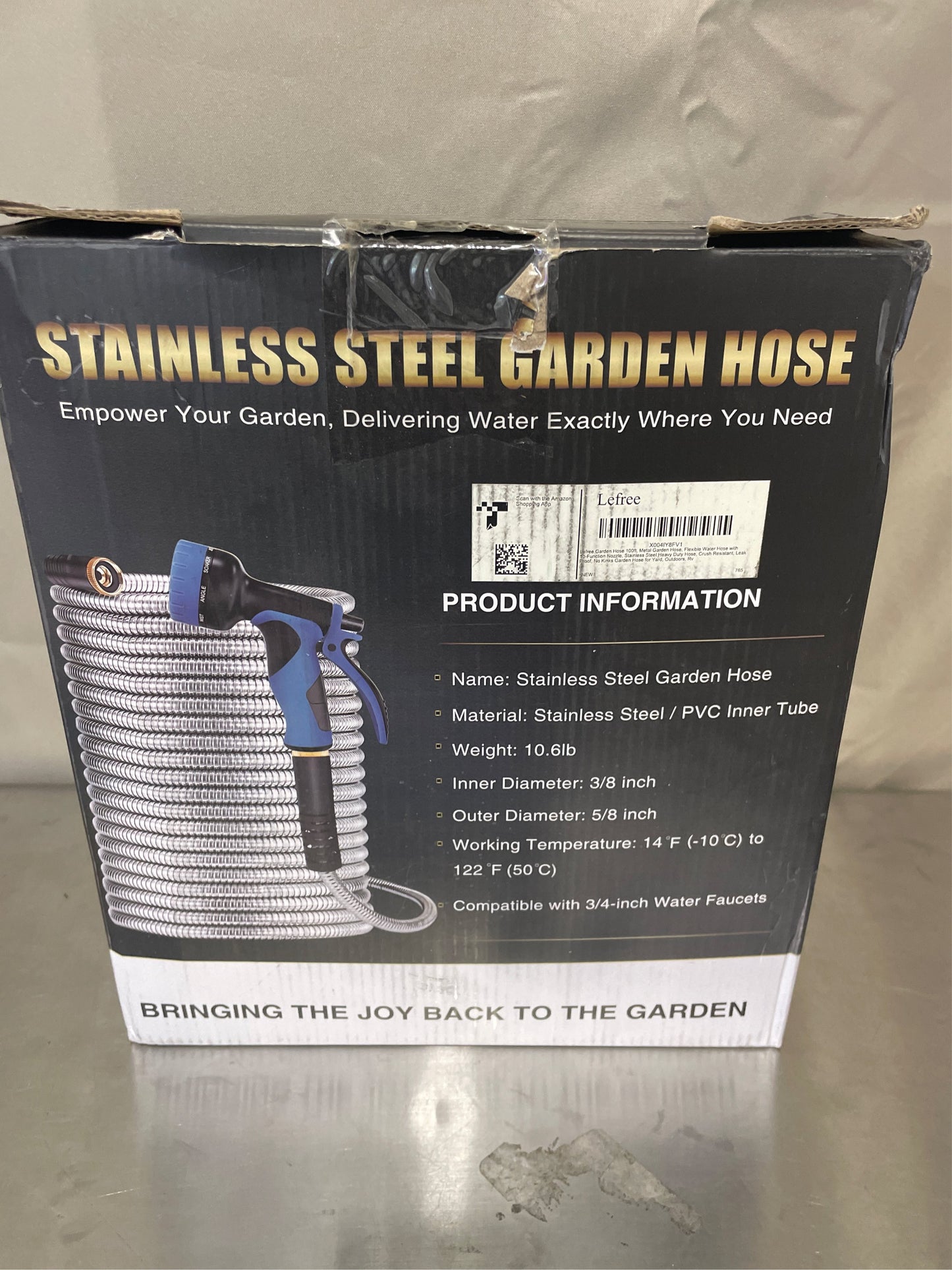 Lefree 100ft Metal Garden Hose, 10 Nozzle