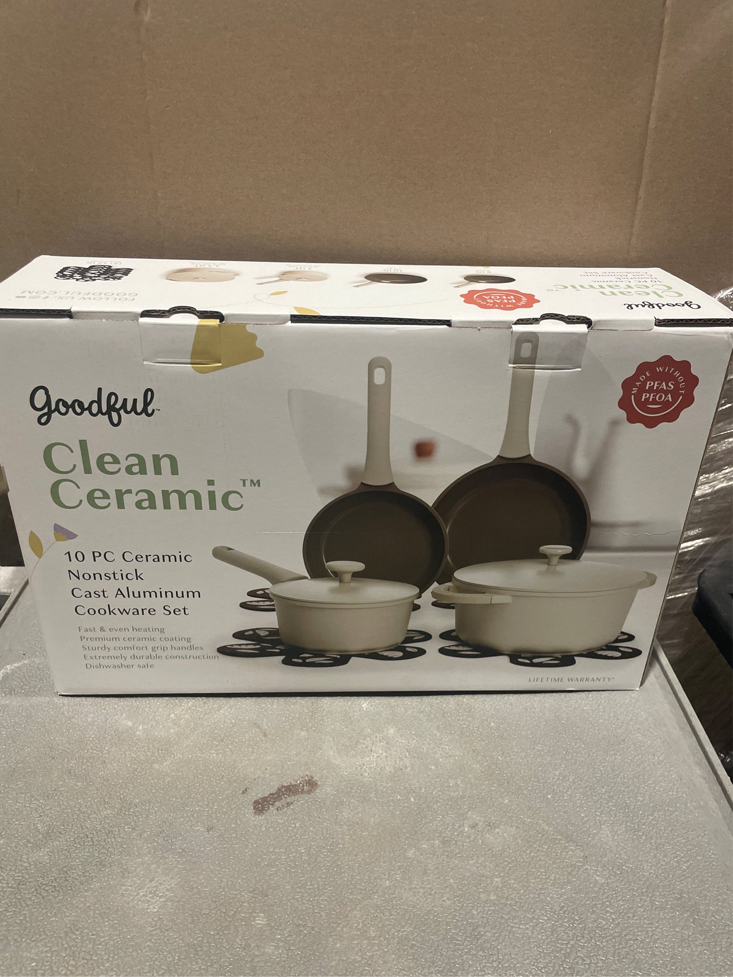 Goodful 10pc Aluminum Cookware Set Cream
